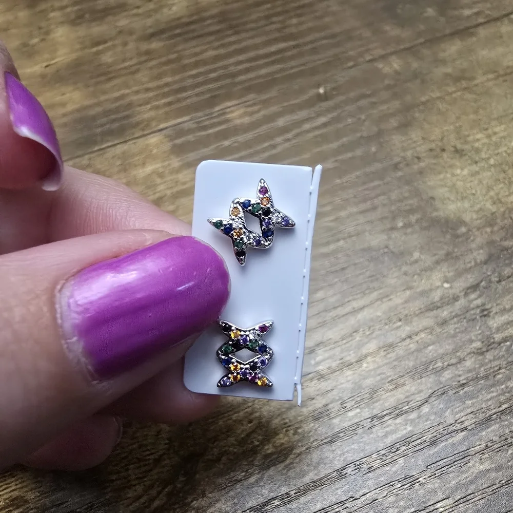Double X Multi Colored Gem Stud Earrings